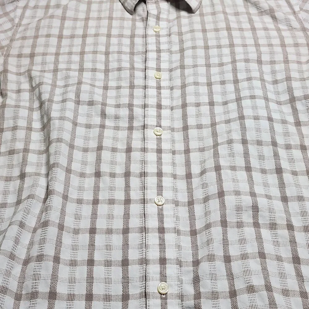 Banana Republic Dress Shirt Mens Size XL XLarge 17‎ 17 1/2 White Brown Check
